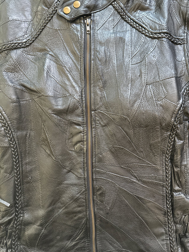 1990s Diamond Plate Genuine Leather Motorcycle Jacket Size Medium