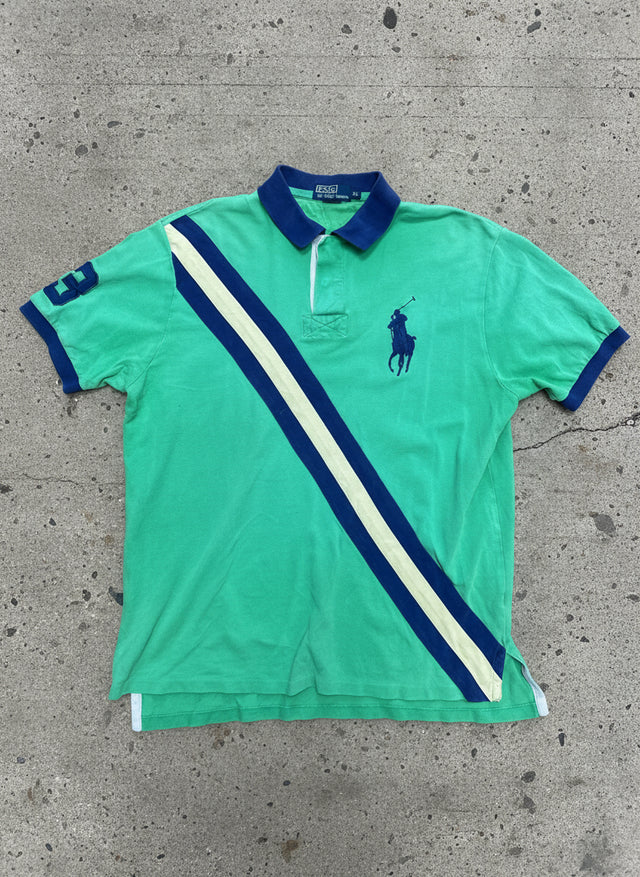 Vintage Ralph Lauren “Diagonal Stripe” Big Pony Polo — Green/Navy (XL, 2000s)