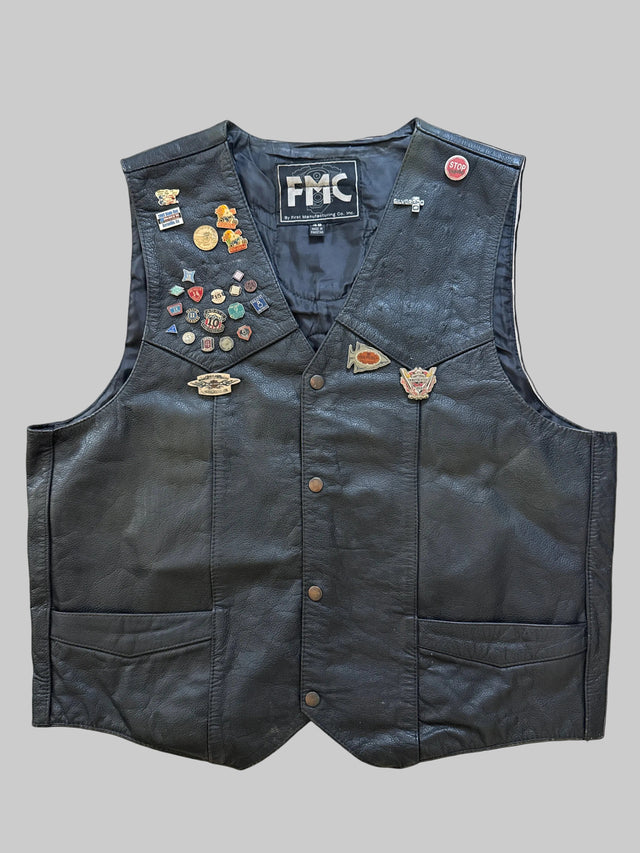 2008 FMC Harley-Davidson Eagle Leather Biker Vest Size 48 XL with ABATE Pins & 2008 Daytona Bike Week Pin