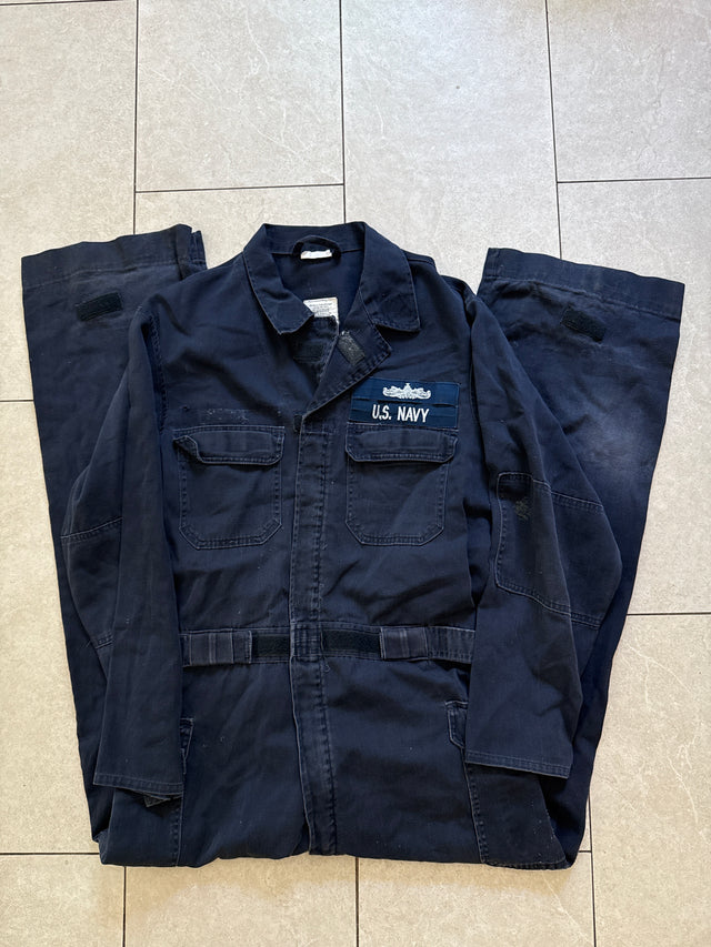 Vintage 90s U.S. Navy Flame Resistant Coveralls Jumpsuit 46R Navy Blue Military Workwear XL