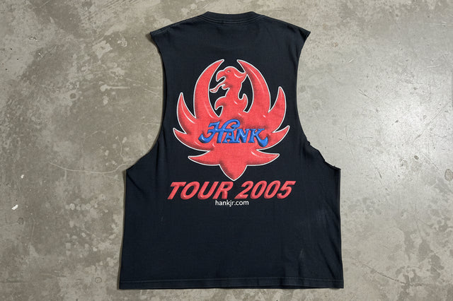 Vintage 2005 Hank Williams Jr Tour Cut Off Sleeveless T Shirt Black Size XL