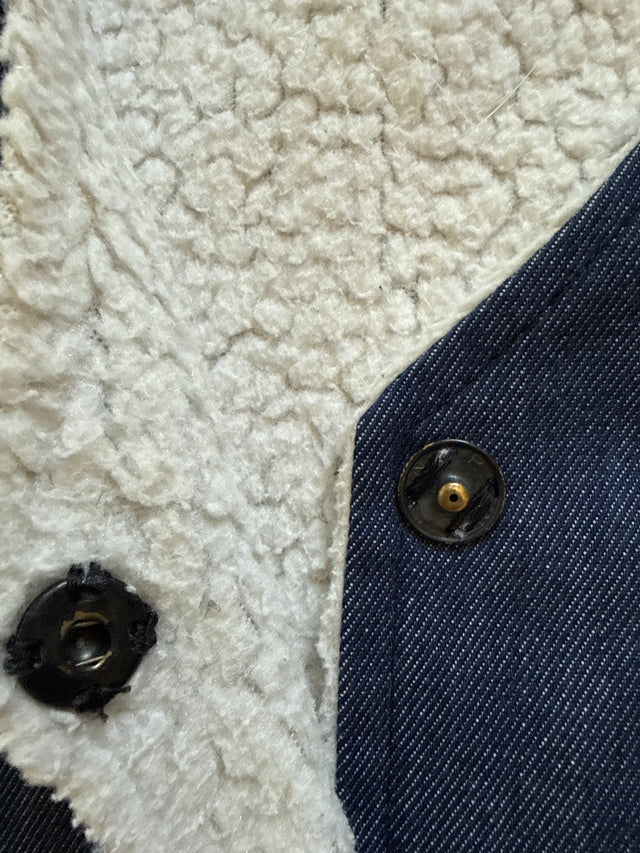 Vintage 1970s Sherpa Lined Denim Vest Handmade Amish Country Blue Jean Vest USA Small