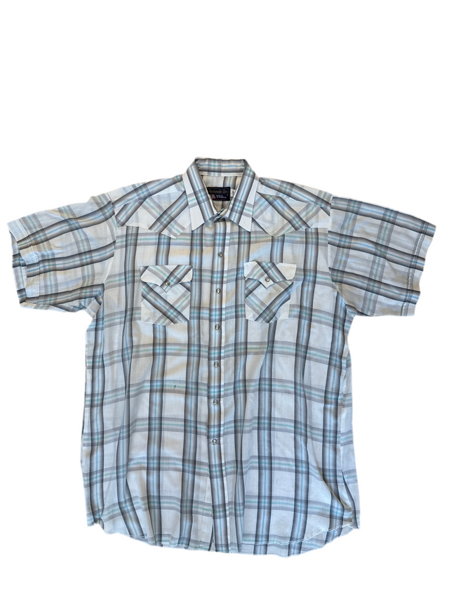 Vintage Panhandle Slim Western Pearl Snap Shirt – Plaid Short Sleeve, Size 18 (XL)