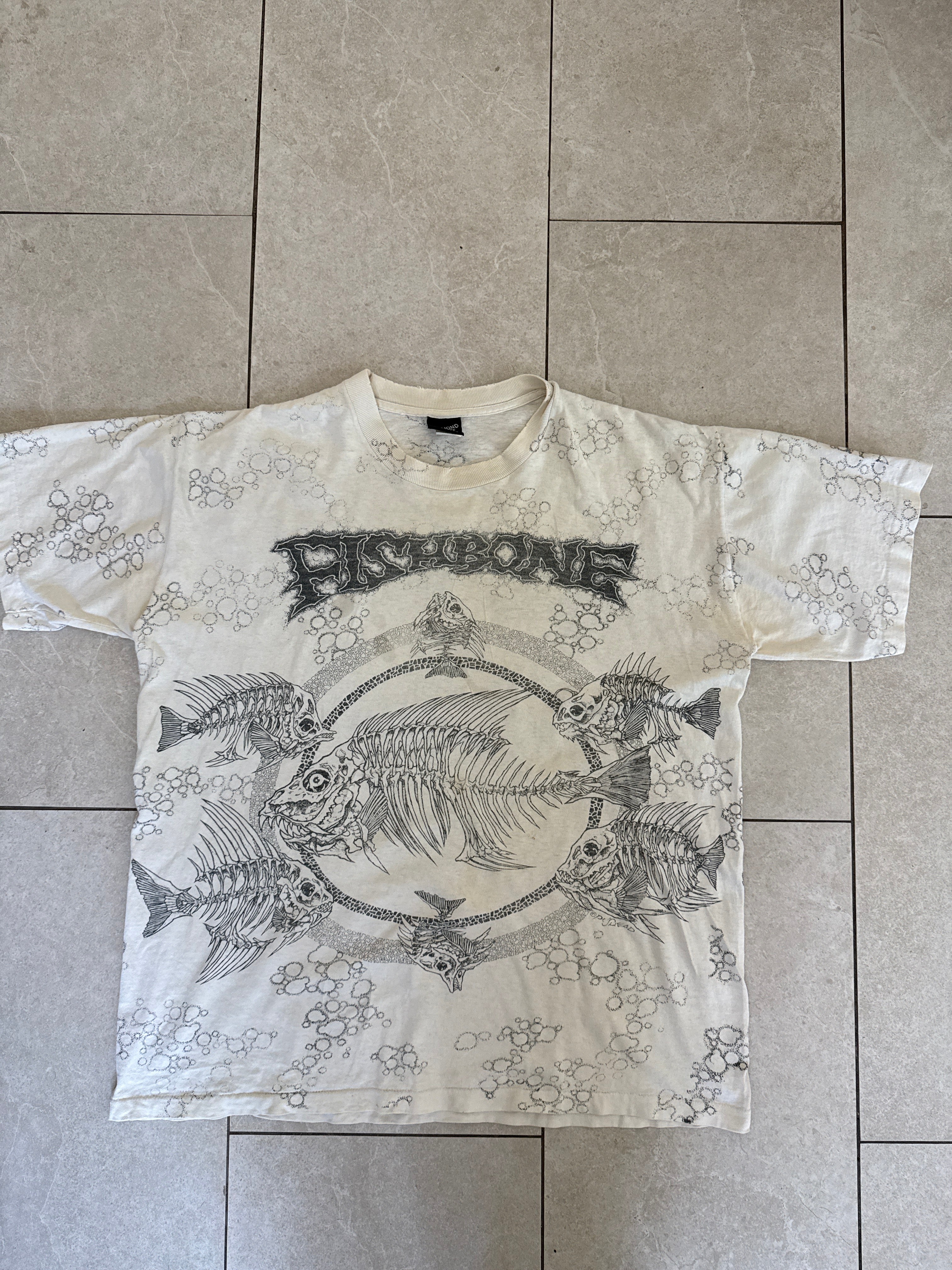 Vintage 1990s Fishbone Pushead All Over Print Graphic T Shirt XL