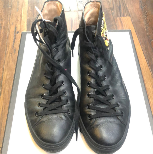Gucci Black Leather Tiger Patch High Top Size 8