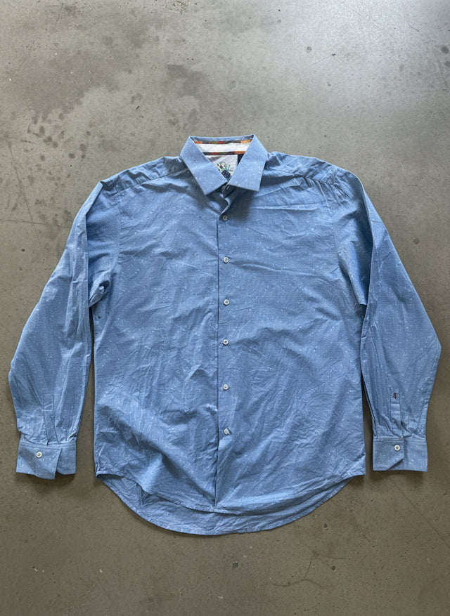Robert Graham Men’s Long Sleeve Button Front Shirt Blue Textured Dot Pattern – XL