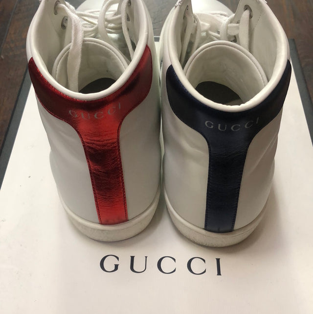 Gucci Bee Ace High-Top Sneakers White Leather Size 8.5