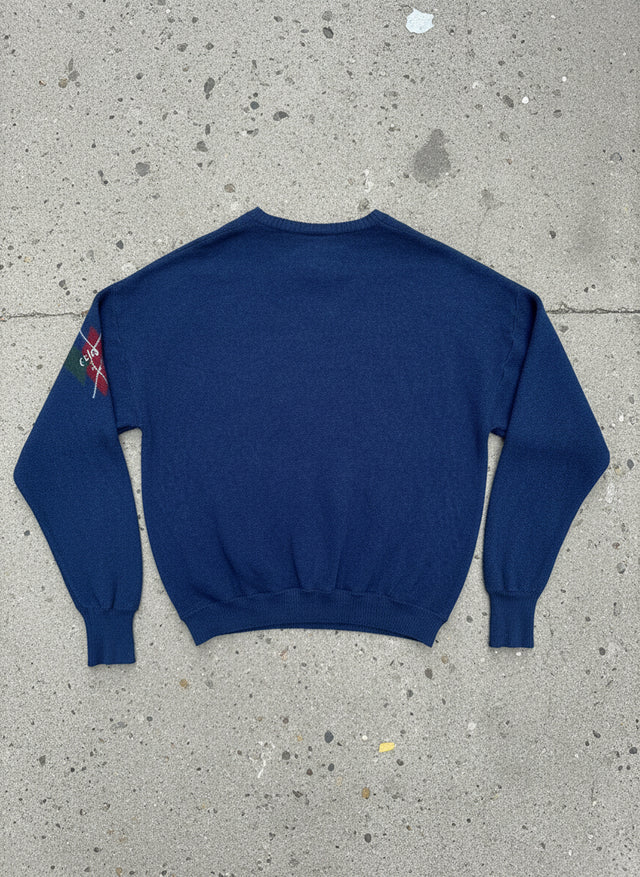 Vintage 90s Callaway Golf Alpaca Sweater XL Navy Blue Nordstrom Argyle Sleeve