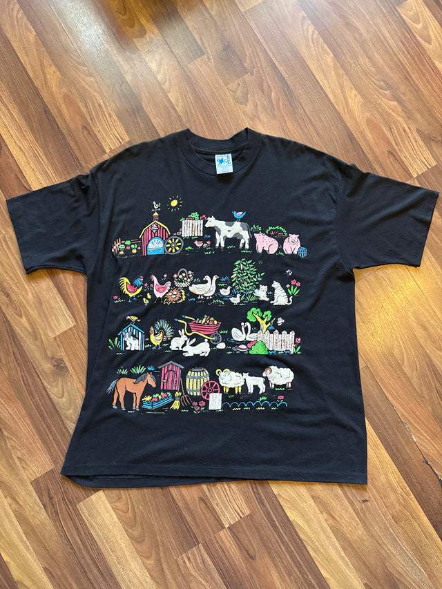 Vintage 1992 Marcy’n Me Farm Animals Puff Print Tee Made in USA One Size