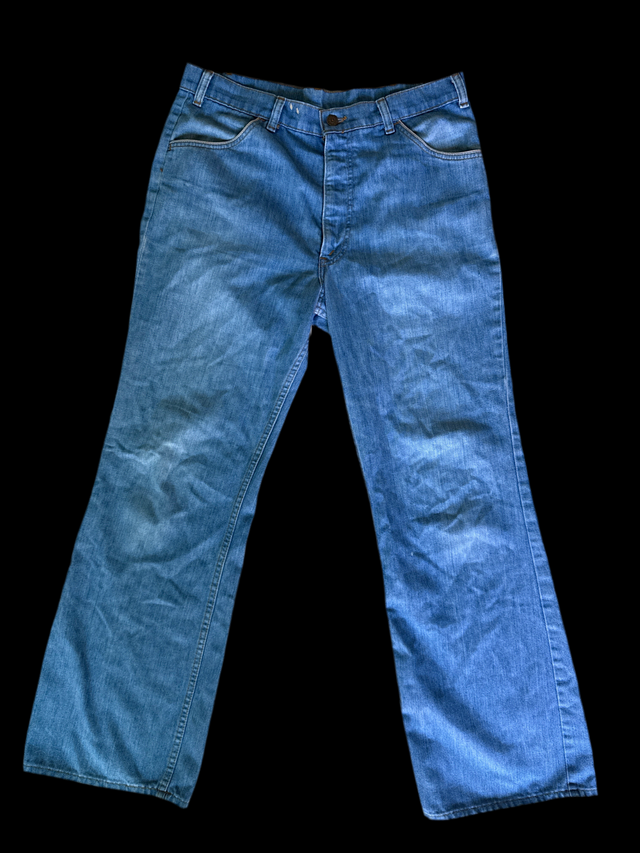 Vintage 1970s Levi’s SF 207 Wide Leg Jeans Corduroy Inlay Pockets Blue Denim