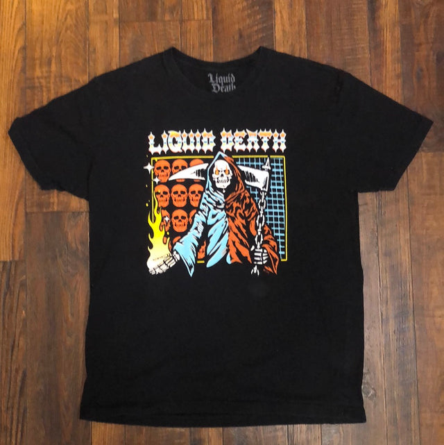 Liquid Death Mountain Water Grim Reaper Shirt XL