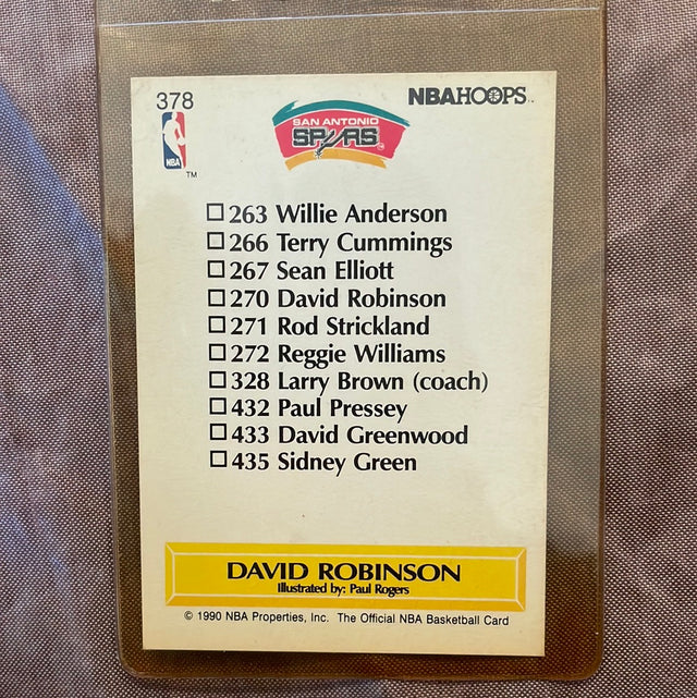 David Robinson 1990-91 NBA Hoops Team Checklist #378 San Antonio Spurs