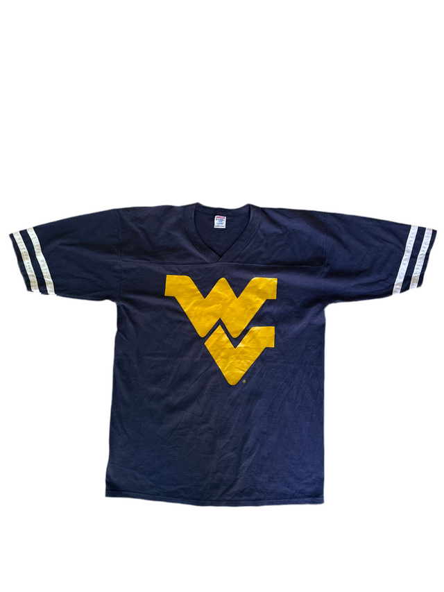 Vintage 80s West Virginia Mountaineers Jersey Tee Jerzees by Russell (Made in USA)