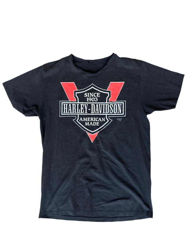 Vintage 1990 Harley-Davidson 3D Emblem Tee American Made, Reworked Collar