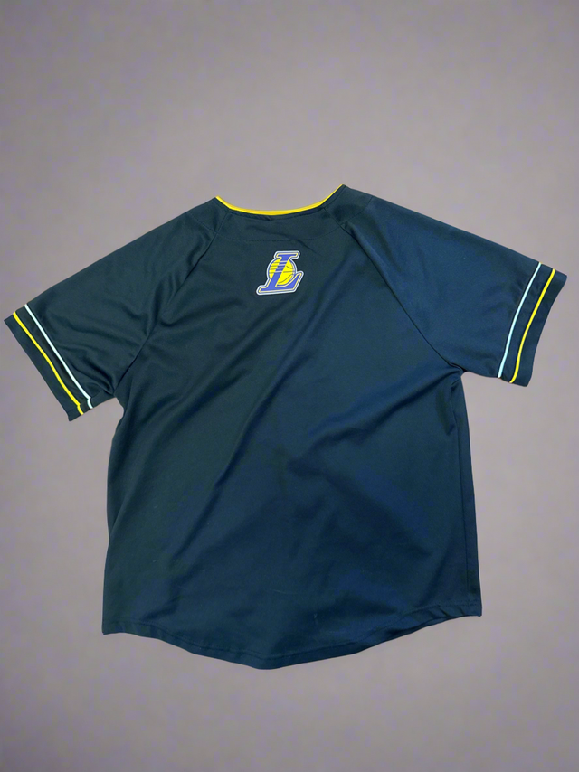 Los Angeles Lakers Ultra Game Button-Up Baseball Jersey – Black & Yellow Trim (Men’s Large)