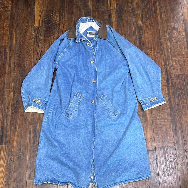 Vintage Denim Trench Coat Accents On Outerwear XL