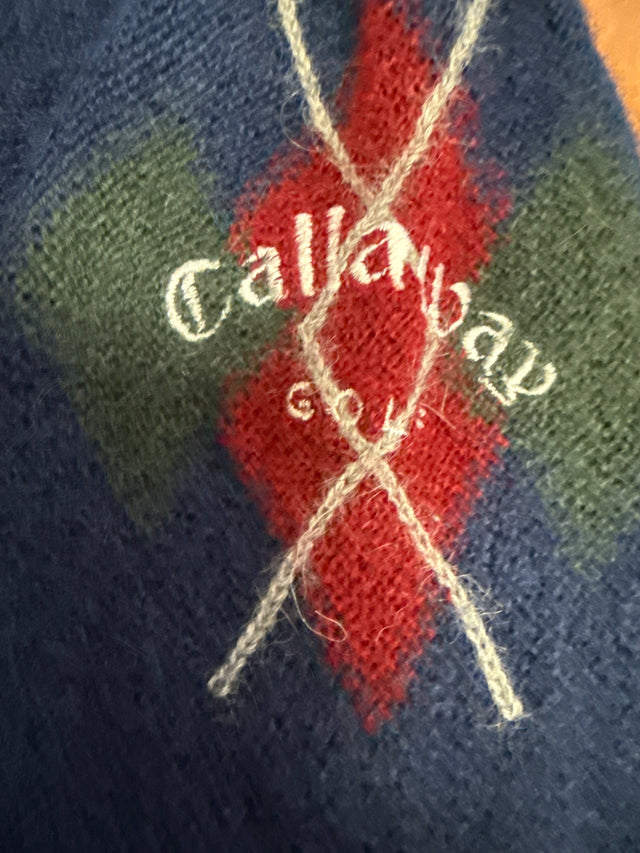 Vintage 90s Callaway Golf Alpaca Sweater XL Navy Blue Nordstrom Argyle Sleeve