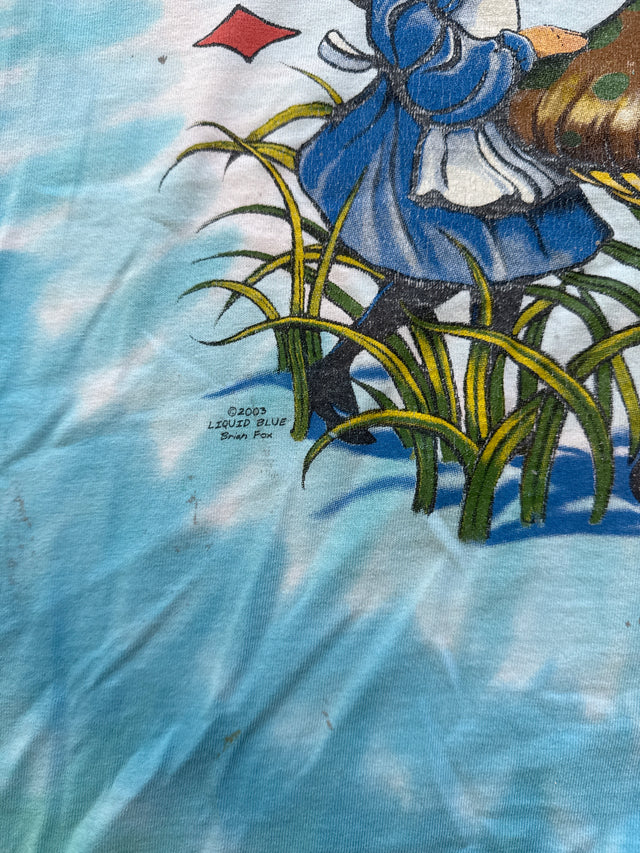 Vintage 2003 Liquid Blue Alice In Wonderland Tie Dye T-Shirt USA Made Size XL