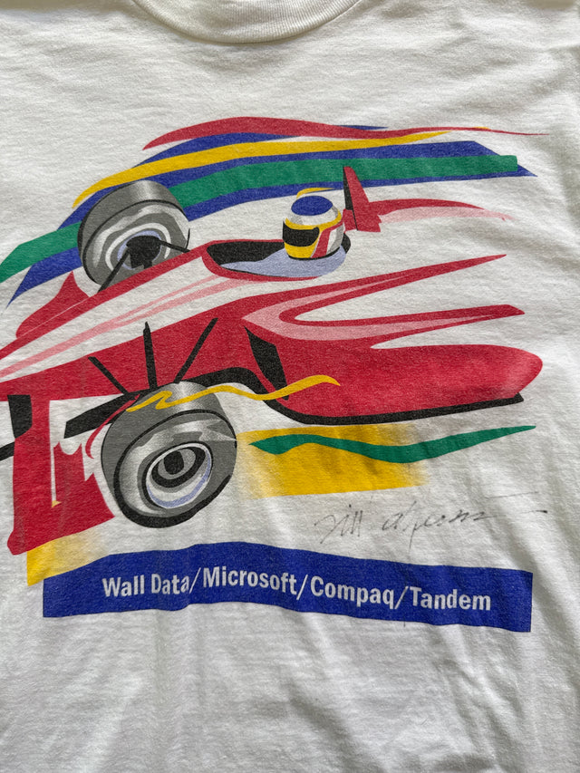 Vintage 1990s Microsoft Power-T Formula Race Car Event T-Shirt Compaq Wall Data Signed Size M