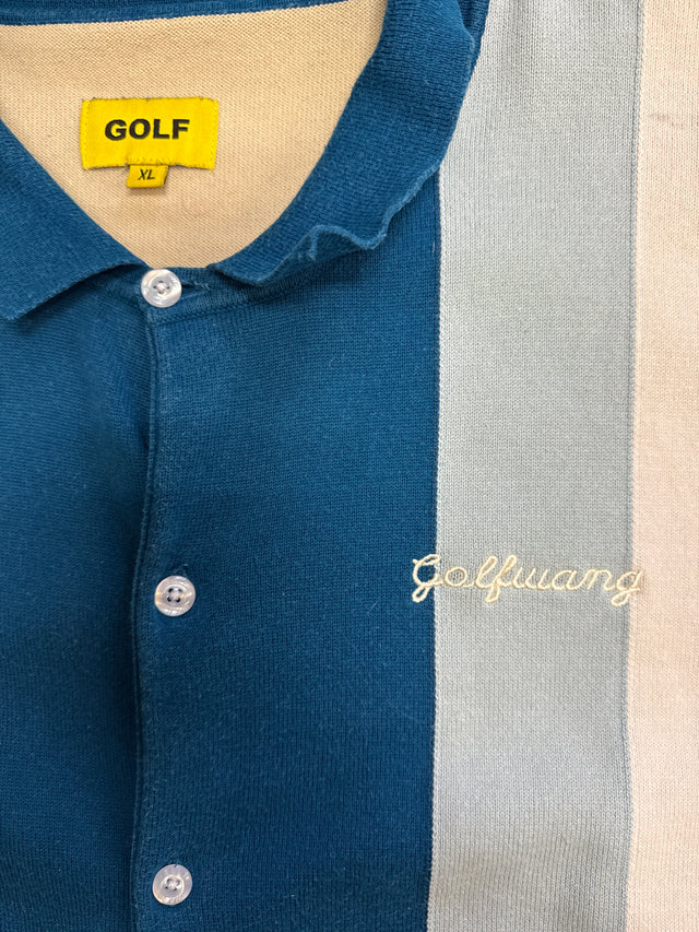 Golf Wang Vertical Stripe Knit Button-Up – Blue/Cream (XL)