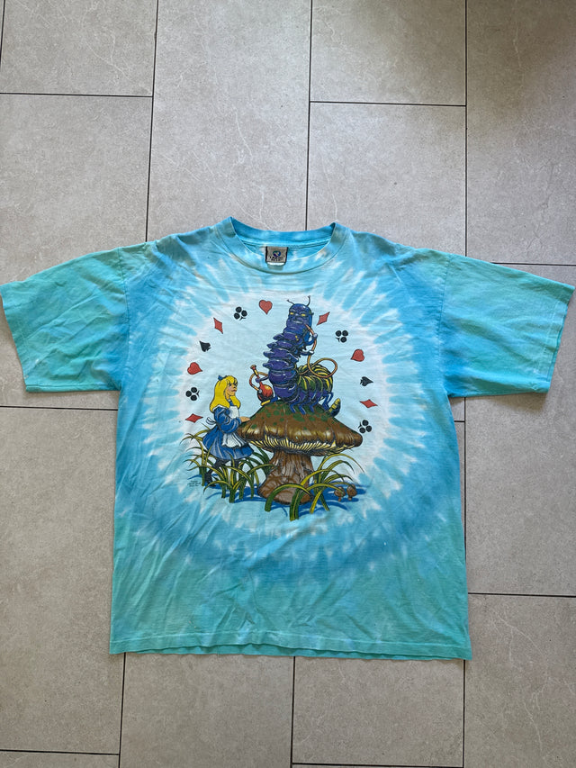 Vintage 2003 Liquid Blue Alice In Wonderland Tie Dye T-Shirt USA Made Size XL