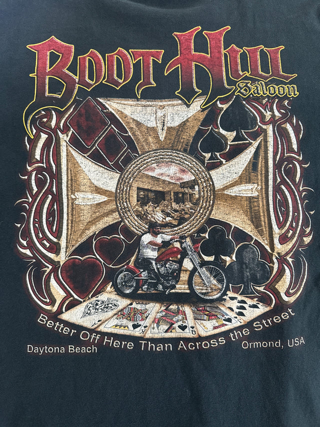 Vintage Boot Hill Saloon Iron Cross Biker T-Shirt 2XL Y2K Daytona Beach