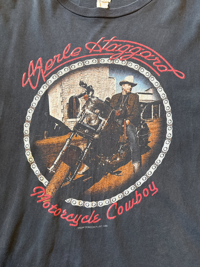 Vintage 2002 Merle Haggard Motorcycle Cowboy Promo Tee Faded Black XL