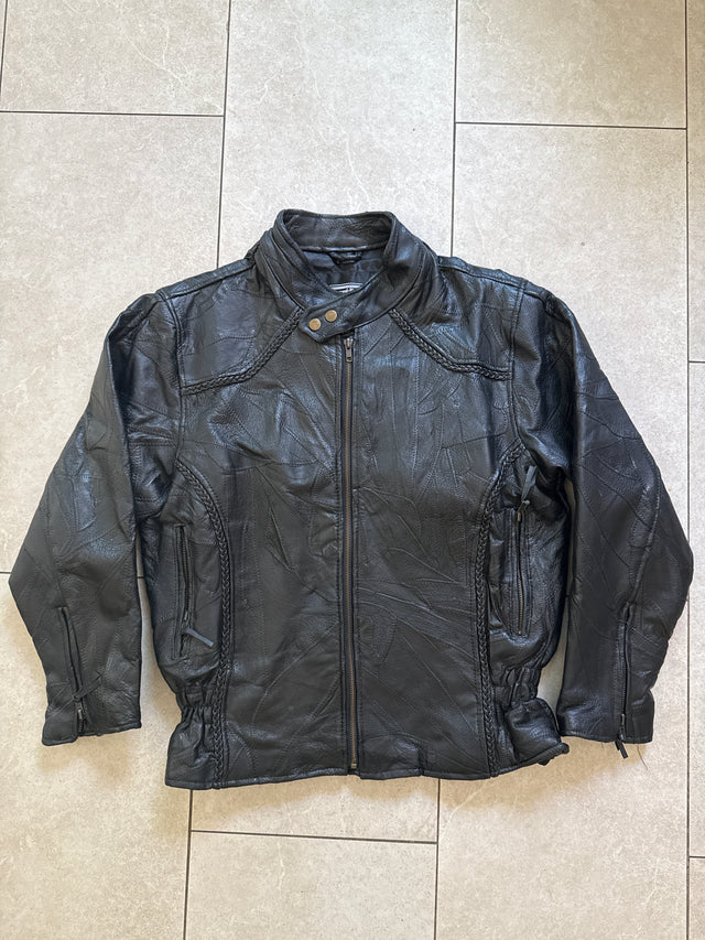 1990s Diamond Plate Genuine Leather Motorcycle Jacket Size Medium
