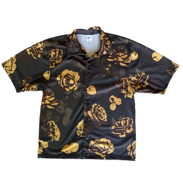 Nike Sportswear Dri-Fit Rose Print Button-Up Jersey (Black/Gold, M)