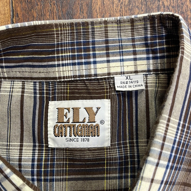 Ely Cattleman Western Pearl Snaps Cowboy Work Shirt XL