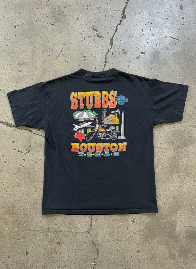 Vintage 1991 Holoubek Harley-Davidson Shovel-head T-Shirt Stubbs Houston TX Back Hit (XL, Made in USA)