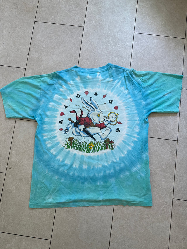 Vintage 2003 Liquid Blue Alice In Wonderland Tie Dye T-Shirt USA Made Size XL