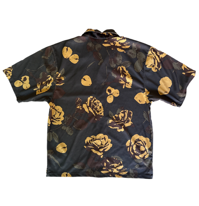 Nike Sportswear Dri-Fit Rose Print Button-Up Jersey (Black/Gold, M)