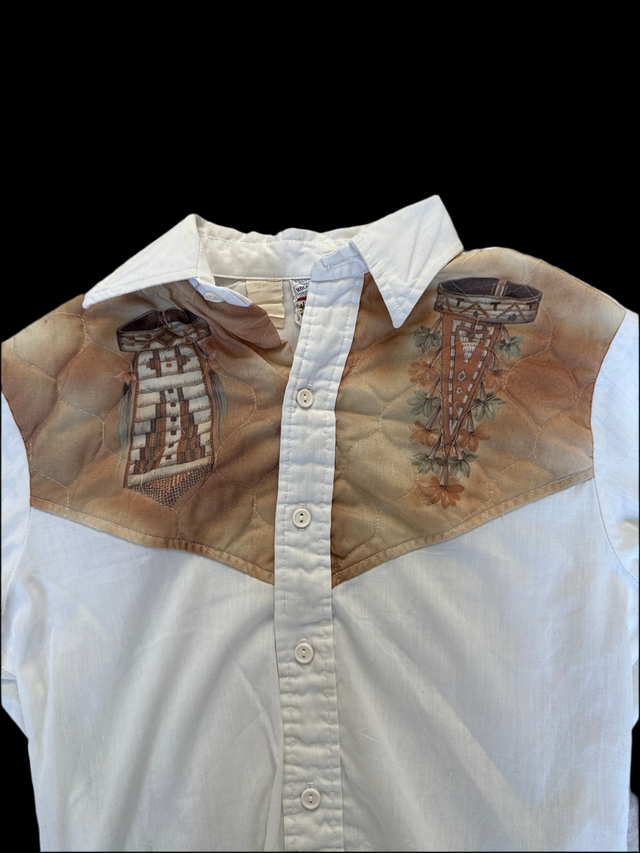 Vintage 1980s Rocking K Ranchwear by Kennington Western Shirt – Native American Chief Quilted Airbrush Art