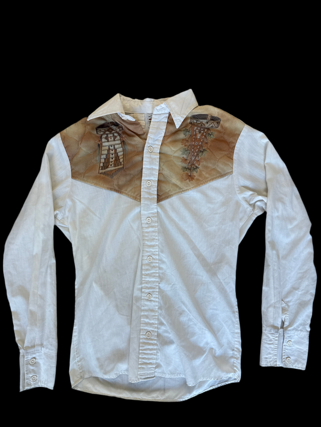 Vintage 1980s Rocking K Ranchwear by Kennington Western Shirt – Native American Chief Quilted Airbrush Art