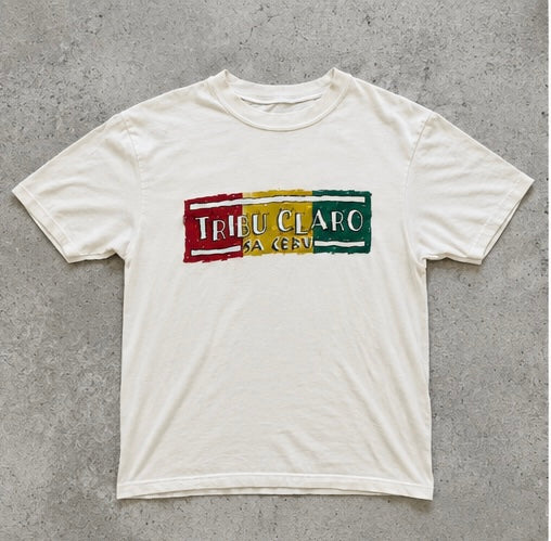 Vintage Y2K Tribu Claro Sa Cebu Double Sided Graphic T Shirt Cream Size Medium