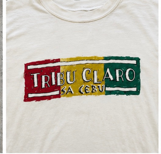 Vintage Y2K Tribu Claro Sa Cebu Double Sided Graphic T Shirt Cream Size Medium