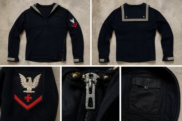 Vintage 1950s US Navy Wool Sailor Crackerjack Jumper Talon Zipper