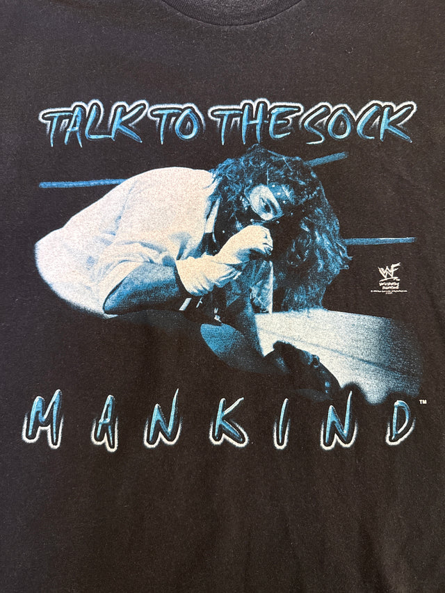 Vintage WWF Mankind “Talk to the Sock / Mr. Socko” Wrestling T-Shirt (90s, Size L)