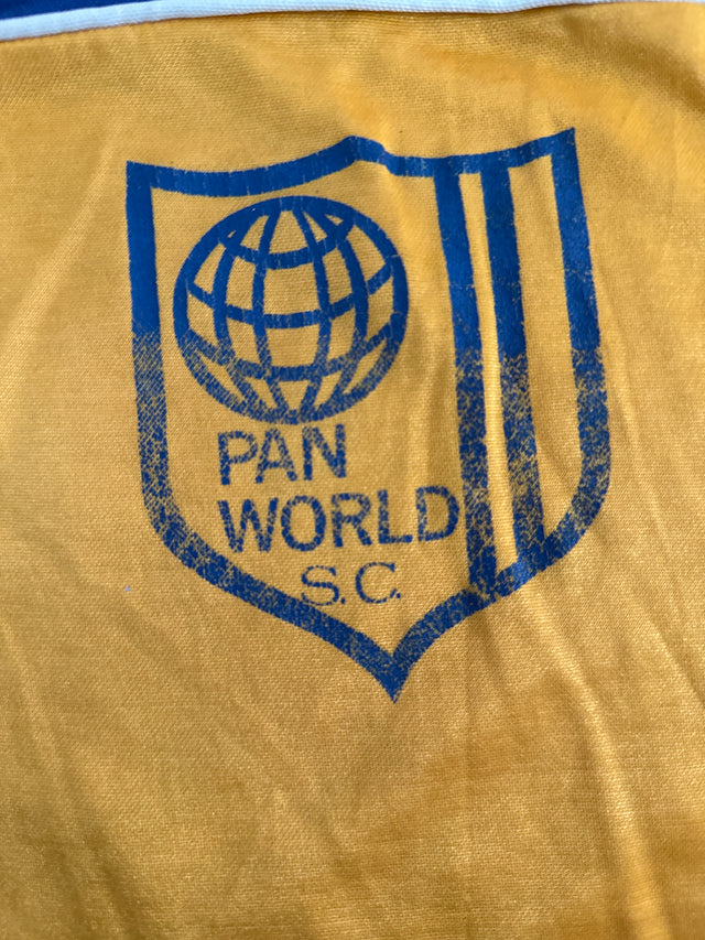 Vintage 1970s Pan World S.C. Soccer Jersey #21 by Peter Green Ltd. – Yellow/Blue