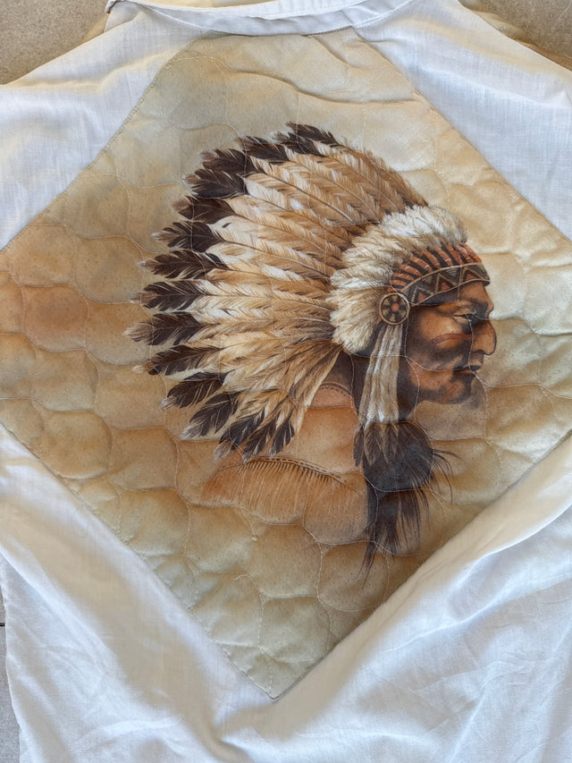Vintage 1980s Rocking K Ranchwear by Kennington Western Shirt – Native American Chief Quilted Airbrush Art