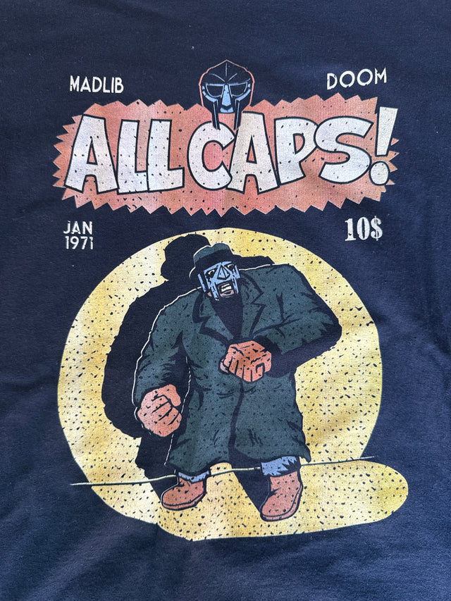 MF DOOM x Madlib “All Caps” Graphic Tee – Black Hip-Hop Rap Tee