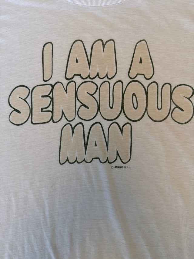 Vintage 1974 “I Am a Sensuous Man” T-Shirt – Rare Graphic Tee Single Stitch