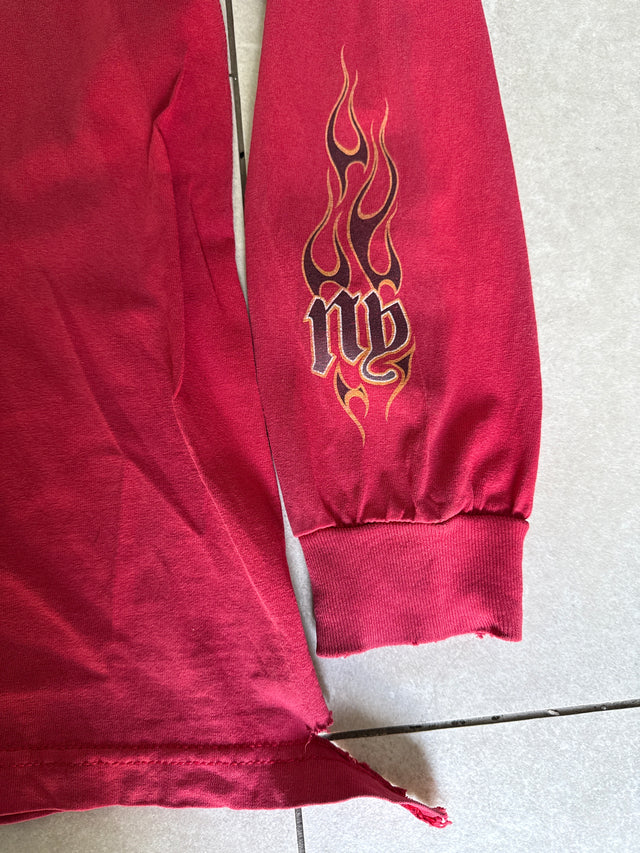Vintage 2000s Y2K Orange County Choppers Flame Long Sleeve T-Shirt Red (Size L)