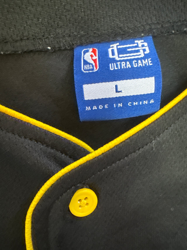 Los Angeles Lakers Ultra Game Button-Up Baseball Jersey – Black & Yellow Trim (Men’s Large)